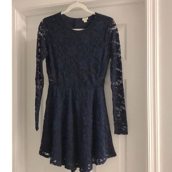 Garage | Dresses | Navy Blue Long Sleeve Aline Lace Dress | Poshmark